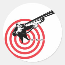 Hunter aiming rifle shotgun bulls eye high angle round sticker