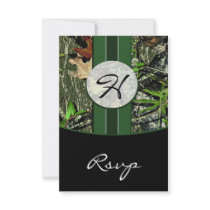 Hunter Green Monogram Camo Wedding RSVP Cards
