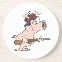 hunter hunting pig cartoon beverage coaster