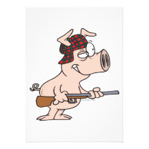hunter hunting pig cartoon custom invites