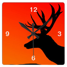 Hunter Orange Sky With Elk Deer Silhouette Square Wall Clock