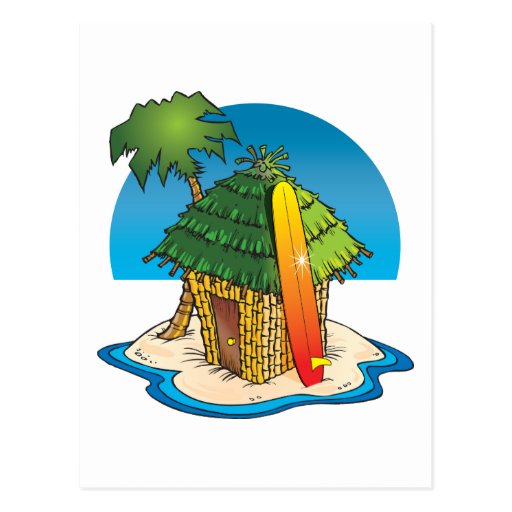 Hutte de Tiki de bande dessinée avec la planche de Carte Postale