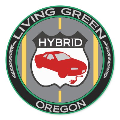 Hybrid Oregon Round Sticker by goinggreenhybrid