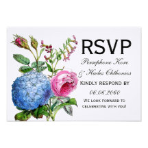 Hydrangea Roses Floral Wedding RSVP Cards Custom Invites