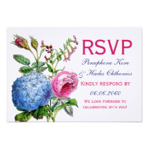 Hydrangea Roses Floral Wedding RSVP Cards Personalized Invitations