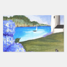 Hydrangeas by the bay rectangle stickers