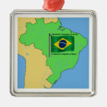 Hydrology Map and Flag of Brazil Christmas Ornaments