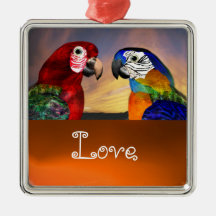 HYPER PARROTS / BLUE AND RED ARA  Agate Love Ornament