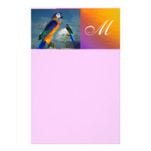 HYPER PARROTS / BLUE ARA  MONOGRAM ,pink Custom Stationery