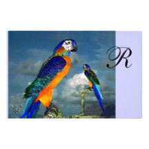 HYPER PARROTS / BLUE ARA  MONOGRAM PERSONALIZED STATIONERY