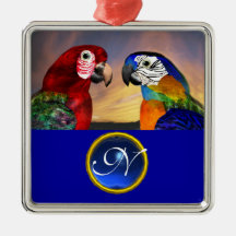 HYPER PARROTS BLUE SAPPHIRE GEM MONOGRAM Love Christmas Tree Ornament