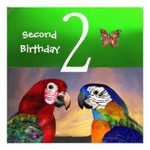 HYPER PARROTS / First Birthday Party,Emerald Green Invitation