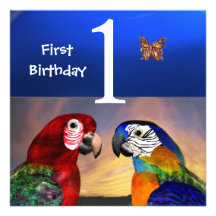 HYPER PARROTS / First Birthday Party Custom Invites