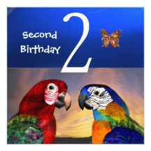 HYPER PARROTS / First Birthday Party Custom Announcements