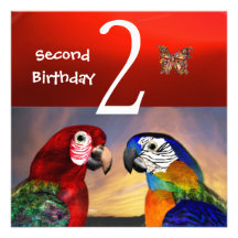HYPER PARROTS / First Birthday Party, Red Invite