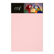 HYPER PARROTS / RED AND BLUE ARA  MONOGRAM pink Stationery Design