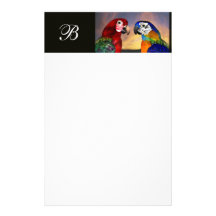 HYPER PARROTS / RED AND BLUE ARA  MONOGRAM STATIONERY PAPER