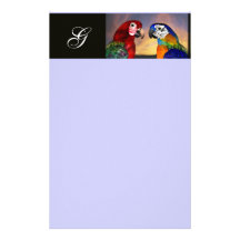 HYPER PARROTS / RED AND BLUE ARA  MONOGRAM STATIONERY DESIGN