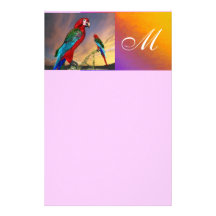 HYPER PARROTS / RED ARA  MONOGRAM ,pink Stationery