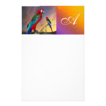 HYPER PARROTS / RED ARA  MONOGRAM ,white Custom Stationery