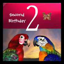 HYPER PARROTS / Second Birthday Party,Fuchsia Blue invitations