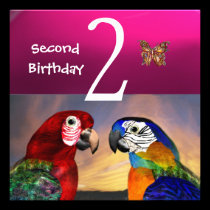 HYPER PARROTS / Second Birthday Party, Fuchsia invitations