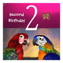 HYPER PARROTS / Second Birthday Party, Fuchsia Custom Invites
