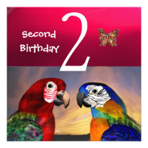 HYPER PARROTS / Second Birthday Party, Fuchsia Invites