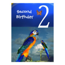 HYPER PARROTS / Second Birthday Party Custom Invites
