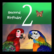 HYPER PARROTS / Second Birthday Party, Jade Green invitations