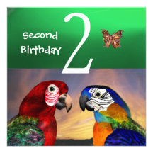 HYPER PARROTS / Second Birthday Party, Jade Green Personalized Invite