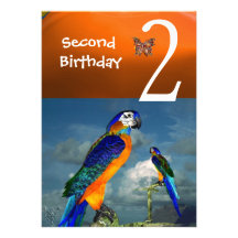 HYPER PARROTS / Second Birthday Party Orange Blue Custom Invites