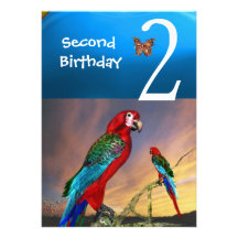HYPER PARROTS / Second Birthday Party Turquase Announcements