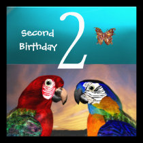 HYPER PARROTS /Second Birthday Party, Turquase invitations