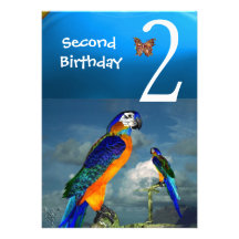 HYPER PARROTS / Second Birthday Party Turquase Custom Invitations