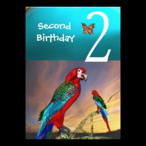 HYPER PARROTS / Second Birthday Party Turquase Red invitations