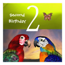 HYPER PARROTS / Second Birthday Party, Yellow Personalized Invites