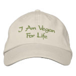 I Am Vegan For Life. Green. Slogan. Custom embroidered hats