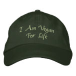 I Am Vegan For Life. Green. Slogan. Custom embroidered hats