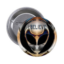 I BELIEVE CHROME ALIEN HEAD BUTTON