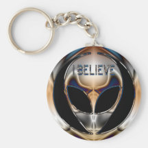I BELIEVE CHROME ALIEN HEAD KEY CHAINS