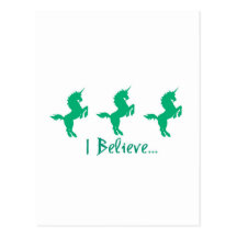 I Believe Green Unicorn Design Postcards