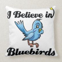 i believe in bluebirds throw pillows
