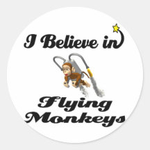 i believe in flying monkeys round stickers