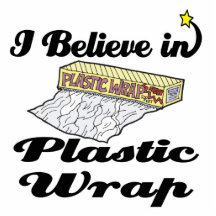 i believe in plastic wrap photo sculpture