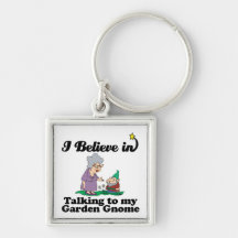 i believe in talking to garden gnome keychain