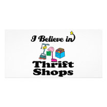i believe in thrift shops picture card