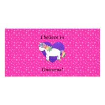 I believe in unicorns pink stars photo card
