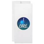 I care.  "I care" in white text on blue green glob rack cards