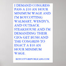 I DEMAND CONGRESS PASS A $10 AN HOUR MINIMUM WAGE POSTER